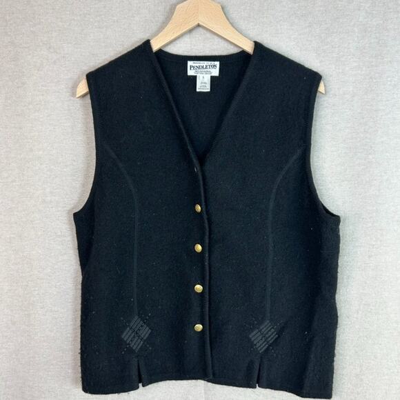 Pendleton Womens Black Wool Vest Size L Button Up Preppy Classic Timeless Work - Picture 1 of 7